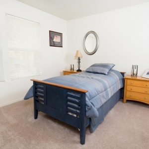 Model Unit bedroom. Furnished in a modern style with an individual size bed